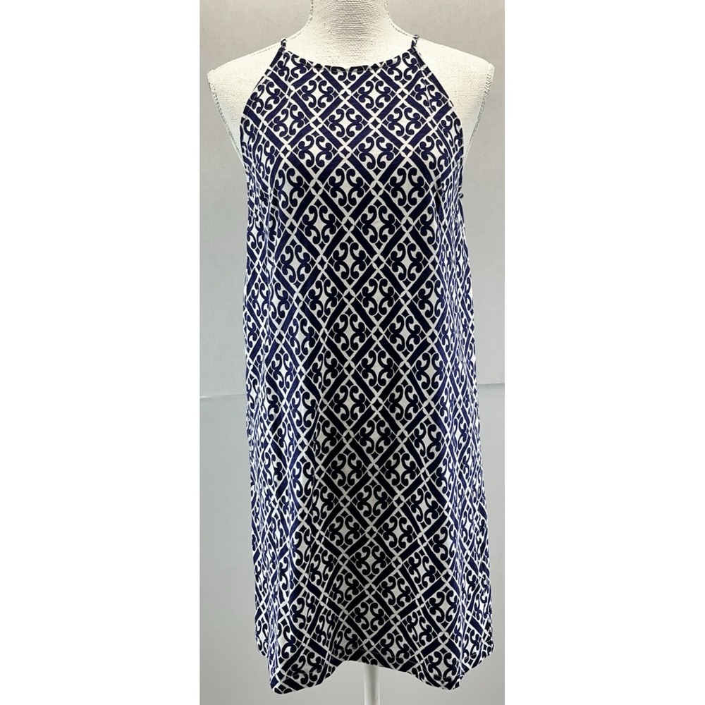 NWT Boden Womens Halter Dress Navy Geometric Pattern Size 6